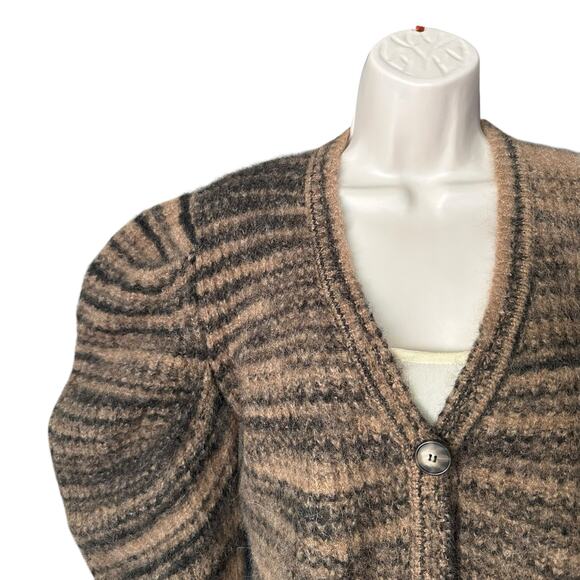 Naadam Space Dyed Stripe Puff Sleeve Baby Alpaca Cardigan, Size S, Brown - Picture 5 of 11